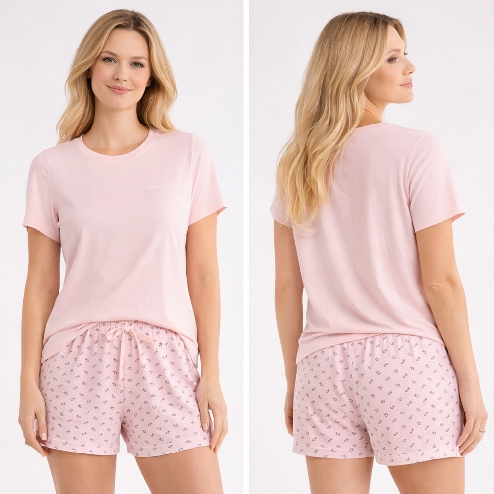 Calvin Klein NWT Pink ans Black Print Slumber Pajama Short Set Viscose Cotton